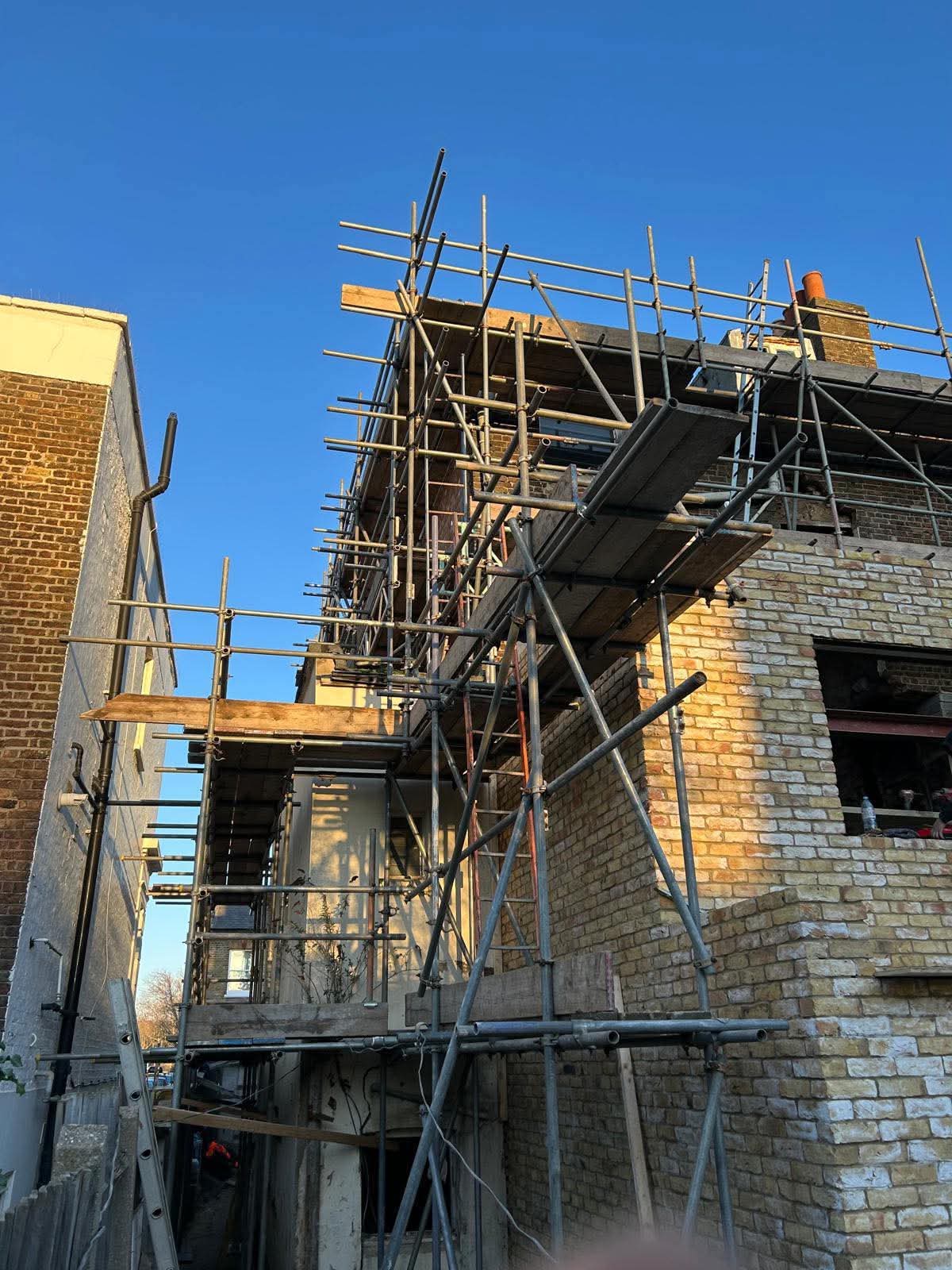 Scaffolding to the rear of a house under renovation in Essex